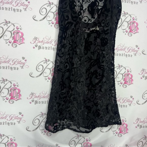 Versailles dress velvet paisley velour mesh black printed boho silky satin neck - Picture 9 of 9